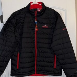 Columbia Men's Black Puffer Jacket with Red Accents